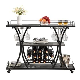 PAG Étagère à vin autonome avec support pour verres à vin, armoire à café à 3 niveaux pour maison/cuisine/salon/salle à mange