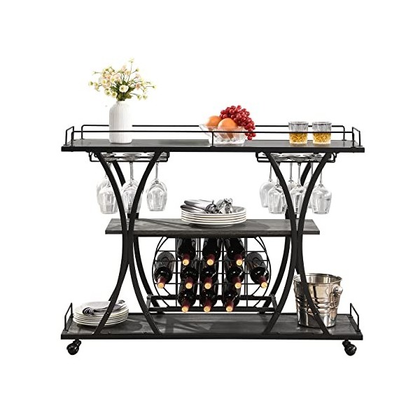 PAG Étagère à vin autonome avec support pour verres à vin, armoire à café à 3 niveaux pour maison/cuisine/salon/salle à mange