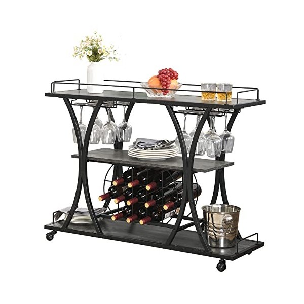 PAG Étagère à vin autonome avec support pour verres à vin, armoire à café à 3 niveaux pour maison/cuisine/salon/salle à mange