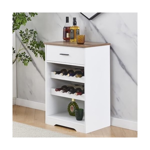 Porte-Bouteilles - Armoire à vin - Armoire à vin 8 Bouteilles avec tiroir - Armoire à vin indépendante - Naturel, Bois - Armo