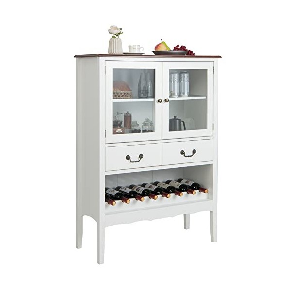 KOMFOTTEU Armoire à vin, buffet avec portes, tiroirs avec poignée et casier à vin, cave à vin moderne, 90,5 cm x 38 cm x 126 