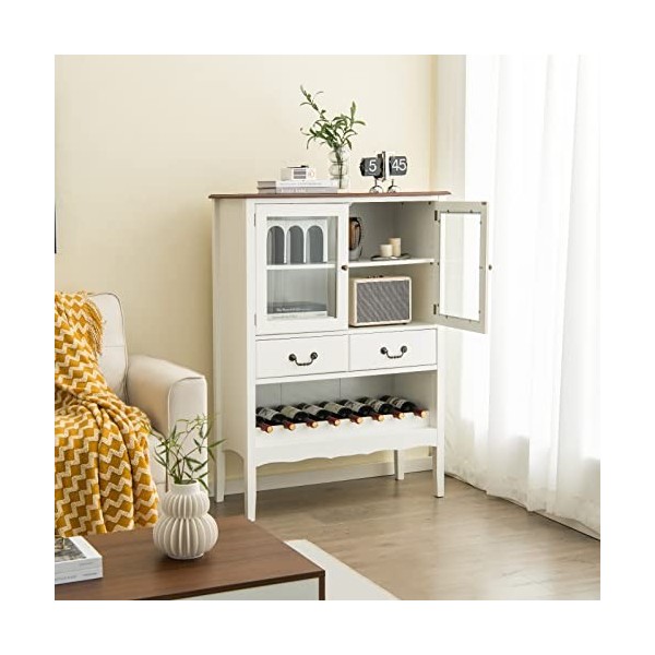 KOMFOTTEU Armoire à vin, buffet avec portes, tiroirs avec poignée et casier à vin, cave à vin moderne, 90,5 cm x 38 cm x 126 