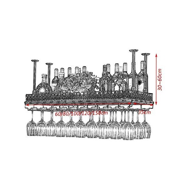 CCFENG Upside casier à vin vers Le Bas, Porte décoration de Plafond, adapté for Bar, Restaurant, Cuisine, Fer de Style Simple