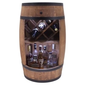 CREATIVE COOPER Baril de baril avec support à vin - Casier à vin LED - Tonneau en bois - Bar de maison - 80 x 50 cm - Décorat