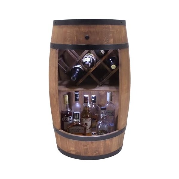 CREATIVE COOPER Baril de baril avec support à vin - Casier à vin LED - Tonneau en bois - Bar de maison - 80 x 50 cm - Décorat