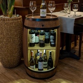 CREATIVE COOPER Baril de baril avec support à vin - Casier à vin LED - Tonneau en bois - Bar de maison - 80 x 50 cm - Décorat