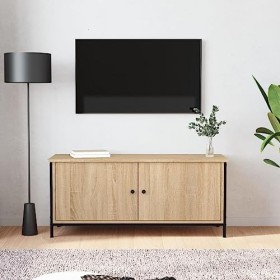 vidaXL Meuble TV, meuble TV avec portes, meuble média pour salon, centre de divertissement, style industriel, bois dingénier