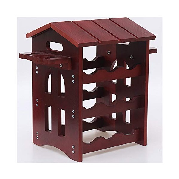 ELzEy Casier à vin Mural en Bois pour la Maison, Support à vin Vintage à 3 Couches avec Porte-Verre à 4 tiges, Couleur vin Na