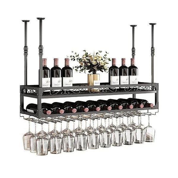 KAZUP Casier à Verres à vin Suspendu, casier à Bouteilles de vin à Deux Niveaux, casier à Verres à vin décoratif au Plafond, 