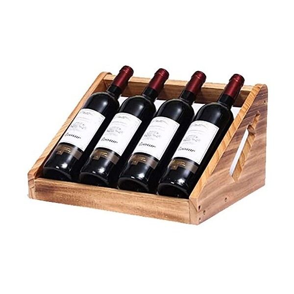 Casier À Vin 4 Bouteilles en Bois Massif Assemblé Ornements Ménagers Couleur Rétro, Vin Rouge, 37 * 26 * 20 Cm Full Moon