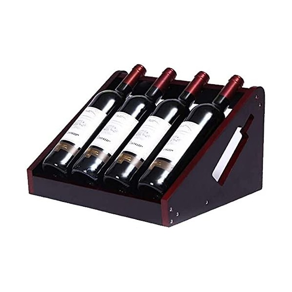 Casier À Vin 4 Bouteilles en Bois Massif Assemblé Ornements Ménagers Couleur Rétro, Vin Rouge, 37 * 26 * 20 Cm Full Moon