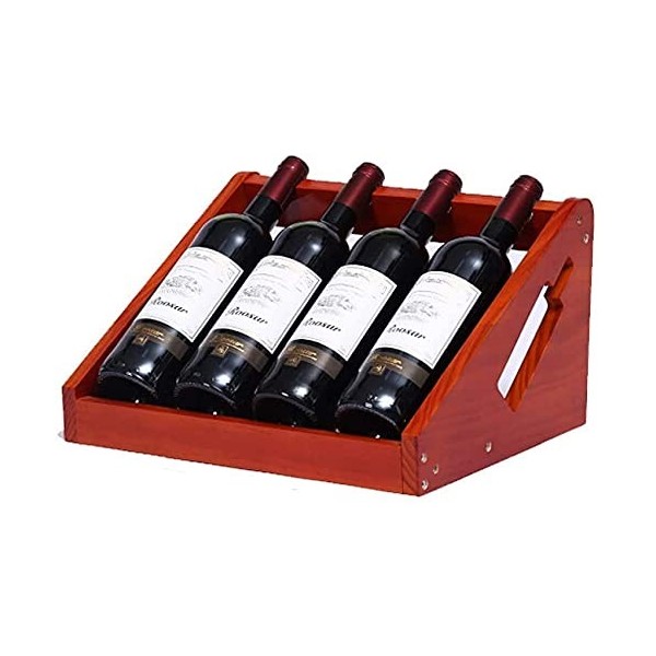 Casier À Vin 4 Bouteilles en Bois Massif Assemblé Ornements Ménagers Couleur Rétro, Vin Rouge, 37 * 26 * 20 Cm Full Moon