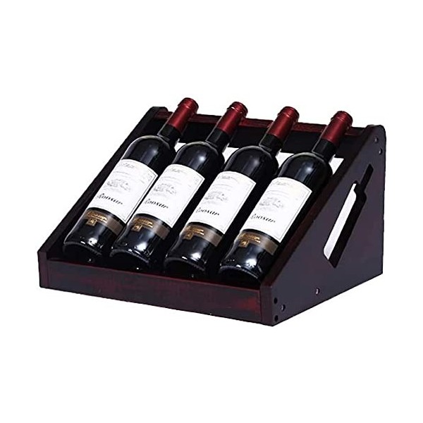 Casier À Vin 4 Bouteilles en Bois Massif Assemblé Ornements Ménagers Couleur Rétro, Vin Rouge, 37 * 26 * 20 Cm Full Moon