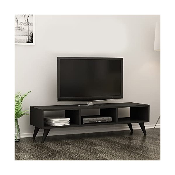 [en.casa] Meuble TV de Salon à 3 Compartiments de Stockage Support Banc Télé avec Espaces de Rangement Panneau de Particules 