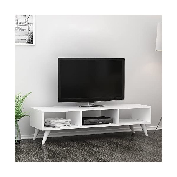 [en.casa] Meuble TV de Salon à 3 Compartiments de Stockage Support Banc Télé avec Espaces de Rangement Panneau de Particules 