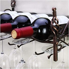 ELzEy Casier à vin Mural détachable pour Quatre Bouteilles et Six Tasses, casier à vin en Fer forgé et Porte-gobelet à vin, c