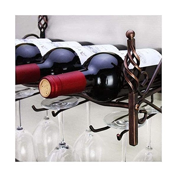 ELzEy Casier à vin Mural détachable pour Quatre Bouteilles et Six Tasses, casier à vin en Fer forgé et Porte-gobelet à vin, c