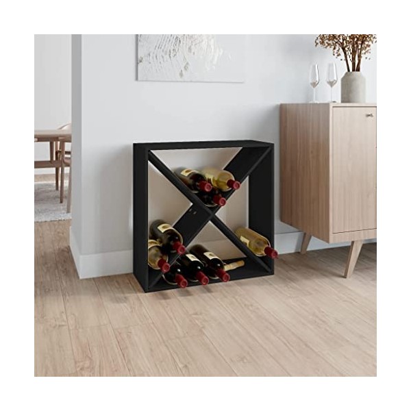 TEKEET Armoire à vin et spiritueux en pin massif Noir 62 x 25 x 62 cm