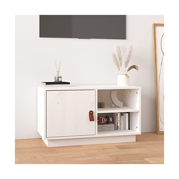 CIADAZ Meuble TV Blanc 70x34x40 cm Bois de pin Massif,Meuble TV,Meuble TV Moderne,Meuble de Salon