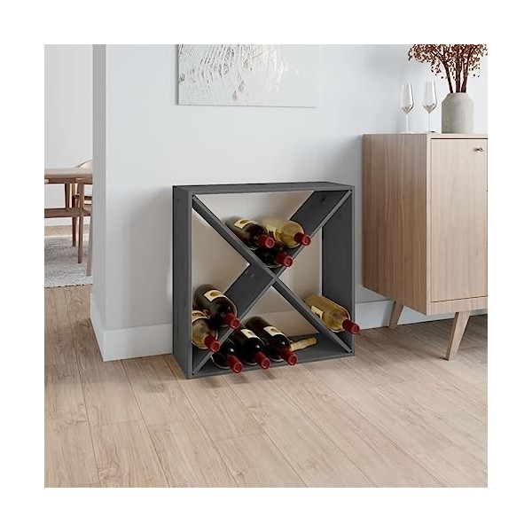 TEKEET Armoire à vin et spiritueux en pin massif Gris 62 x 25 x 62 cm