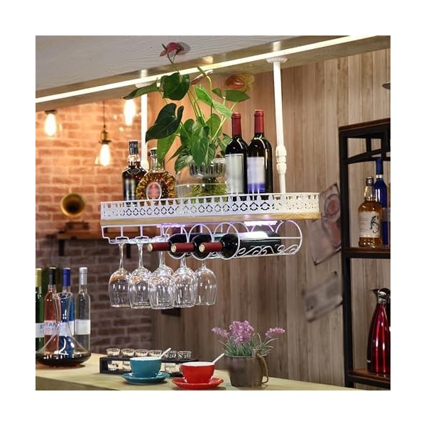 KAZUP Casier à vin réglable en hauteur, comptoir de bar en fer, support à vin suspendu, armoire murale à lenvers, armoire à 