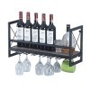 Umaxa Casier à vin mural, étagère à vin en métal et en bois avec porte-verre, gobelets à champagne, supports à verres à pied,