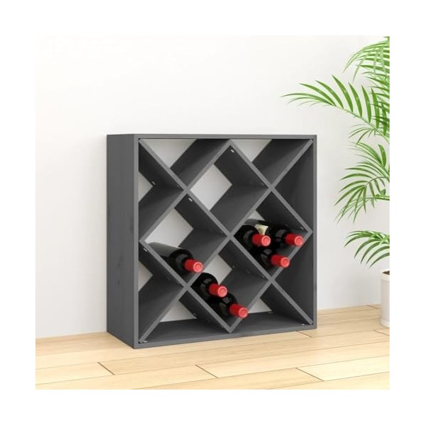 TEKEET Armoire à vin et spiritueux en pin massif Gris 62 x 25 x 62 cm
