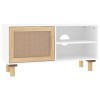 Meuble TV Blanc 80x30x40 cm Bois de pin massif et rotin naturel