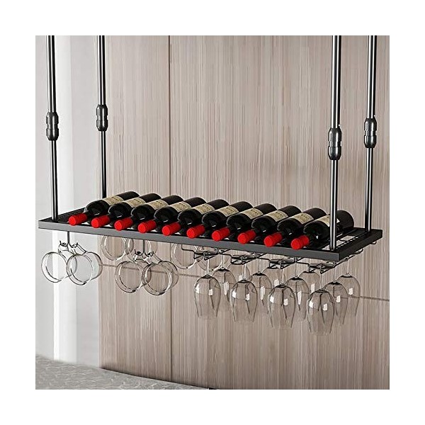 Casier à vin Suspendu en métal, Support de Verre à vin Suspendu en Fer réglable en Hauteur de 30 à 60 cm avec Auge à Bouteill
