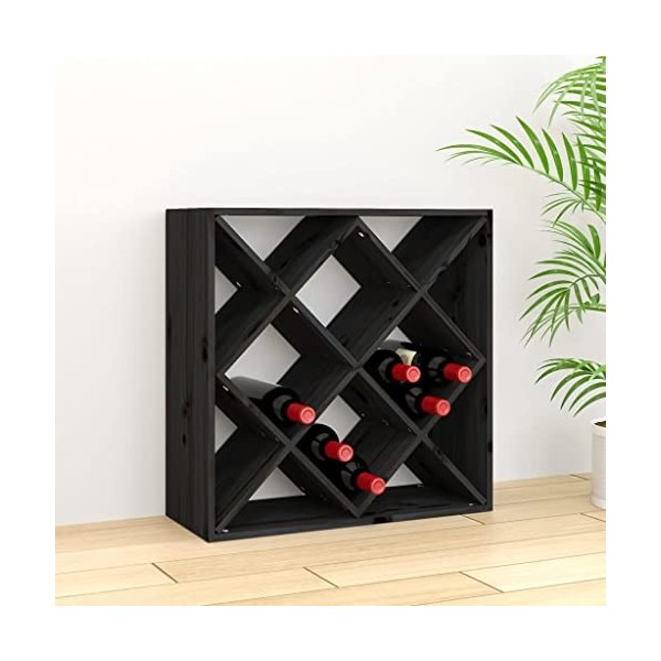 TEKEET Armoire à vin et spiritueux en pin massif Noir 62 x 25 x 62 cm