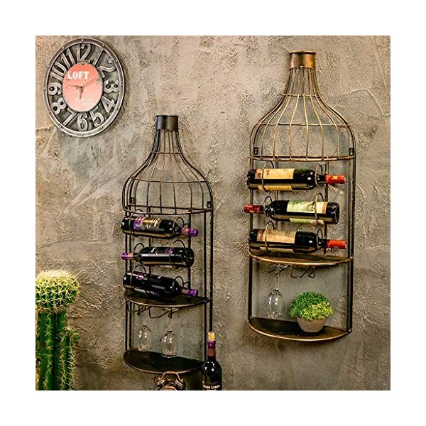 KOHARA Cadre de Verre à vin en Verre Casier à vin rétro Mural, présentoir à Verre à vin en Fer forgé, Support de décoration d