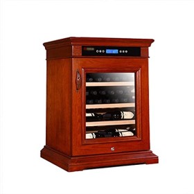 32 Bottle Pure Solid Wood Art Wine Cabinet W/Lock European Style Constant Temperature and Humidity Wine Cabinet Touch Display