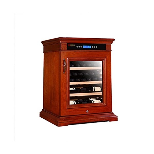 32 Bottle Pure Solid Wood Art Wine Cabinet W/Lock European Style Constant Temperature and Humidity Wine Cabinet Touch Display
