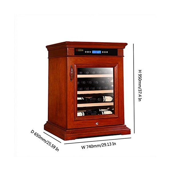 32 Bottle Pure Solid Wood Art Wine Cabinet W/Lock European Style Constant Temperature and Humidity Wine Cabinet Touch Display