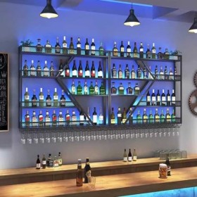ATHUAH Casier à vin Mural avec Support en Verre, étagères flottantes pour unité de Bar avec lumière LED, Support de Bouteille