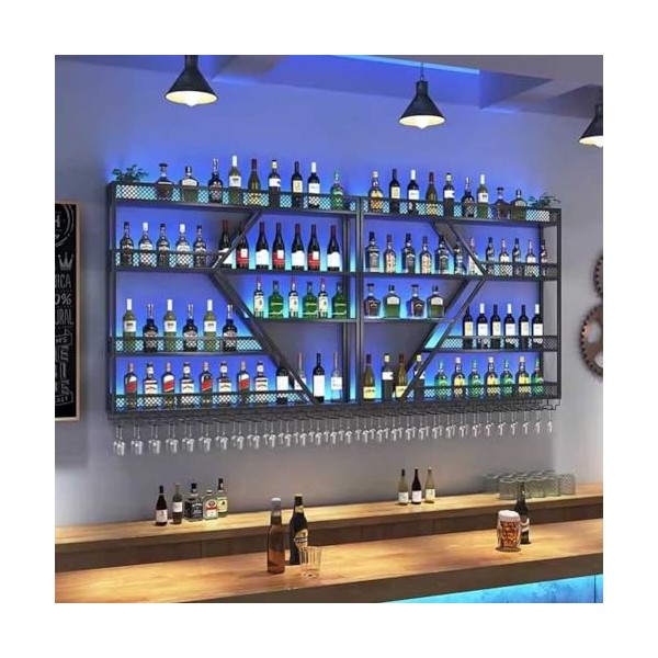 ATHUAH Casier à vin Mural avec Support en Verre, étagères flottantes pour unité de Bar avec lumière LED, Support de Bouteille