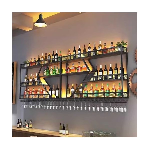ATHUAH Casier à vin Mural avec Support en Verre, étagères flottantes pour unité de Bar avec lumière LED, Support de Bouteille