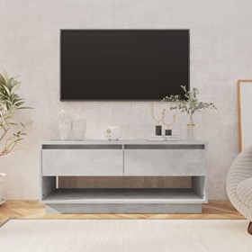 Meuble TV Gris béton 102x41x44 cm Aggloméré - Meuble Chambre, Support Télé pour Salon Salle à Manger Chambre, Style Industrie