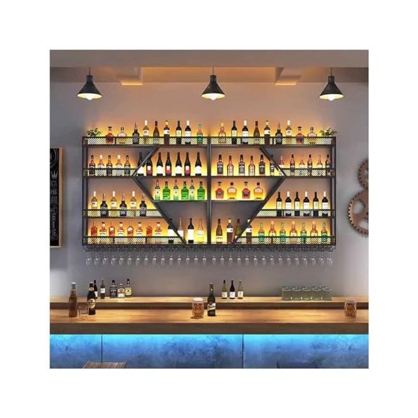 Casier à vin Mural Moderne, étagères flottantes pour unité de Bar avec présentoir en Fer à lumière LED, Support à vin inversé