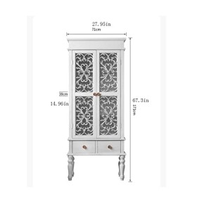 Casier à vin autoportant Armoire à vin Vintage avec 2 tiroirs et Portes, vitrine de Rangement de Bar sculpté ajouré, Armoire 