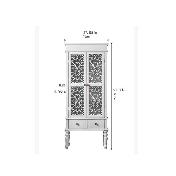 Casier à vin autoportant Armoire à vin Vintage avec 2 tiroirs et Portes, vitrine de Rangement de Bar sculpté ajouré, Armoire 