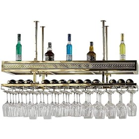 Casier à vin suspendu au plafond avec étagère en verre, casier à vin en acier inoxydable, casier à verres à vin de bar, casie