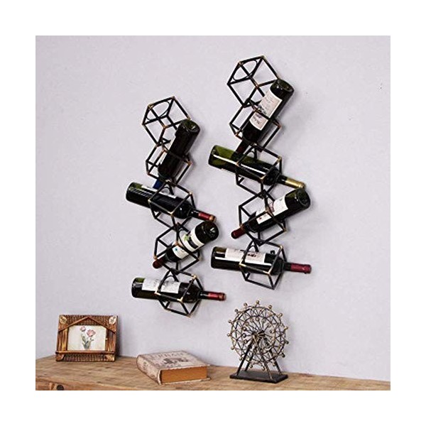 ShiSyan Étagère à vin murale carrée en métal - Étagère à vin murale à suspendre - Rafraîchisseur de vin créatif à cinq étages