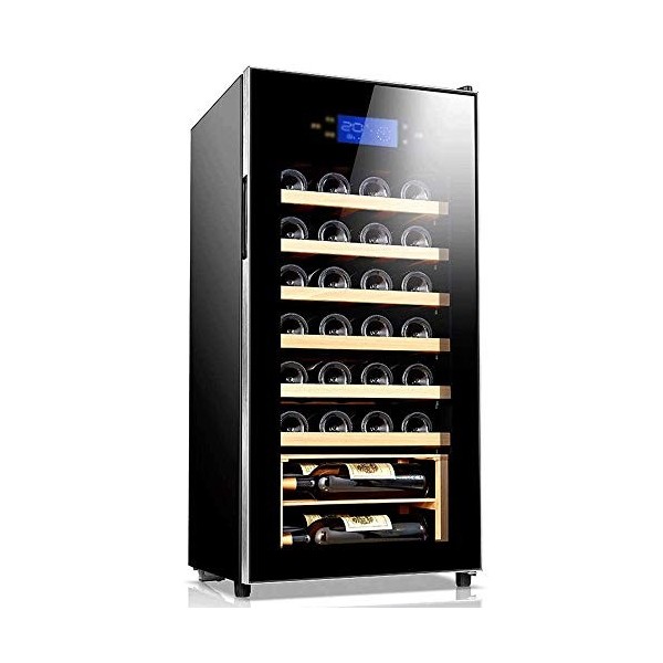 QHYXT Armoire à vin avec étagère en Bois Massif - Cave à vin de comptoir thermoélectrique de 32 Bouteilles avec Affichage num
