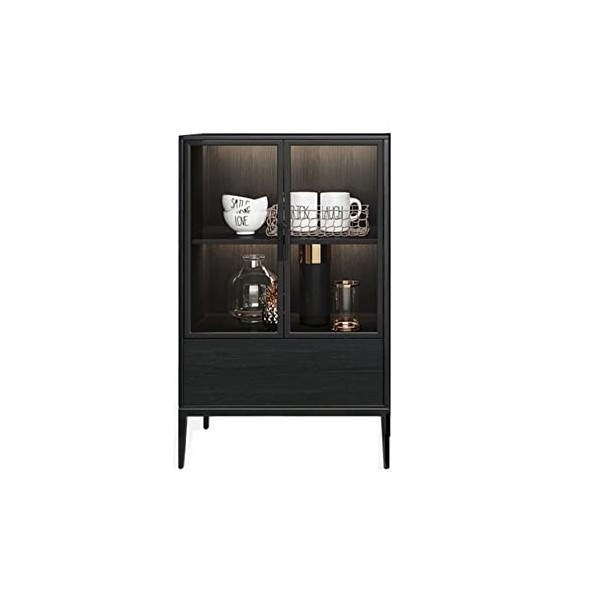 Casier à vin autoportant Armoire à vin à Double Porte avec lumières LED, Buffet Armoire de Rangement Moderne idéale pour Bar,