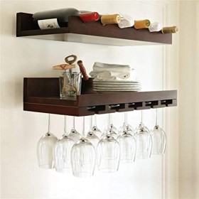 ArtRay Casier à vin en Bois Massif, étagère à vin Murale, Armoire à vin Suspendue, Support à gobelets Couleur: Blanc Couleu