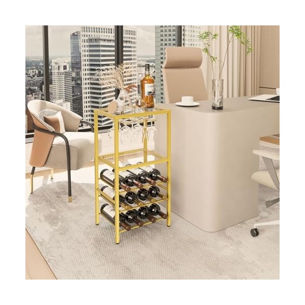 YMYNY Étagère à Vin en Verre, Porte-Bouteilles sur Pied, Meuble Rangement, Présentoirs de Bar à 5 Niveaux, Casier à Vin, pour
