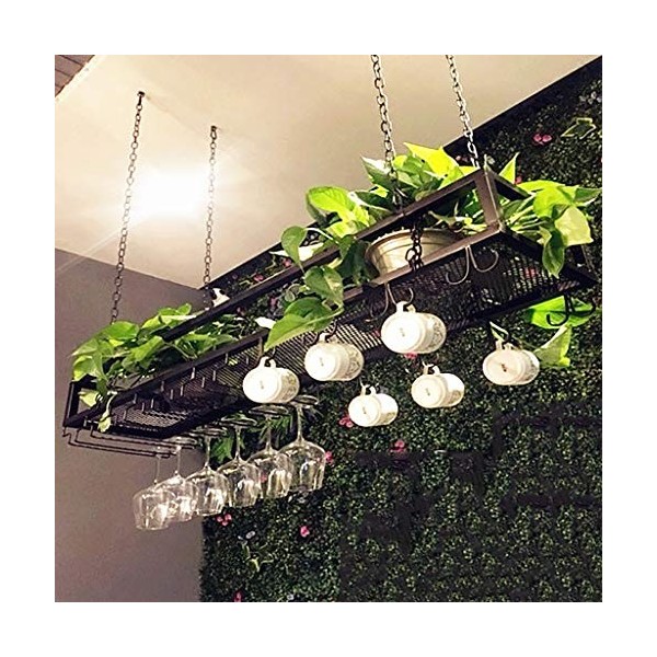 FeeCoz Casier à vin, organiser létagère suspendue de cuisine avec casier à vin à lenvers, support suspendu monté au plafond