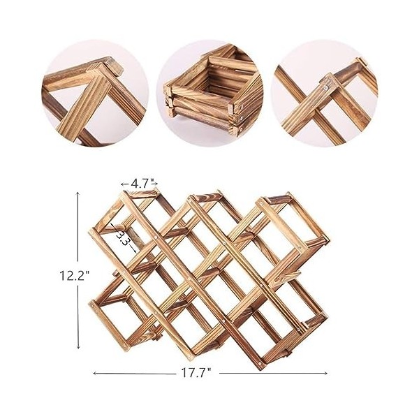 Casier à vin rouge pliant en bois, présentoir for 10 bouteilles, casier à vin sur pied, casier à vin rouge en bois pliable, f