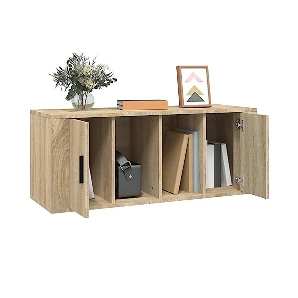 Hovothy Meuble TV Chêne Sonoma 100x35x40 cm Bois dingénierie Armoire Télévision Décoration Salon Intérieure Dessus Robuste V